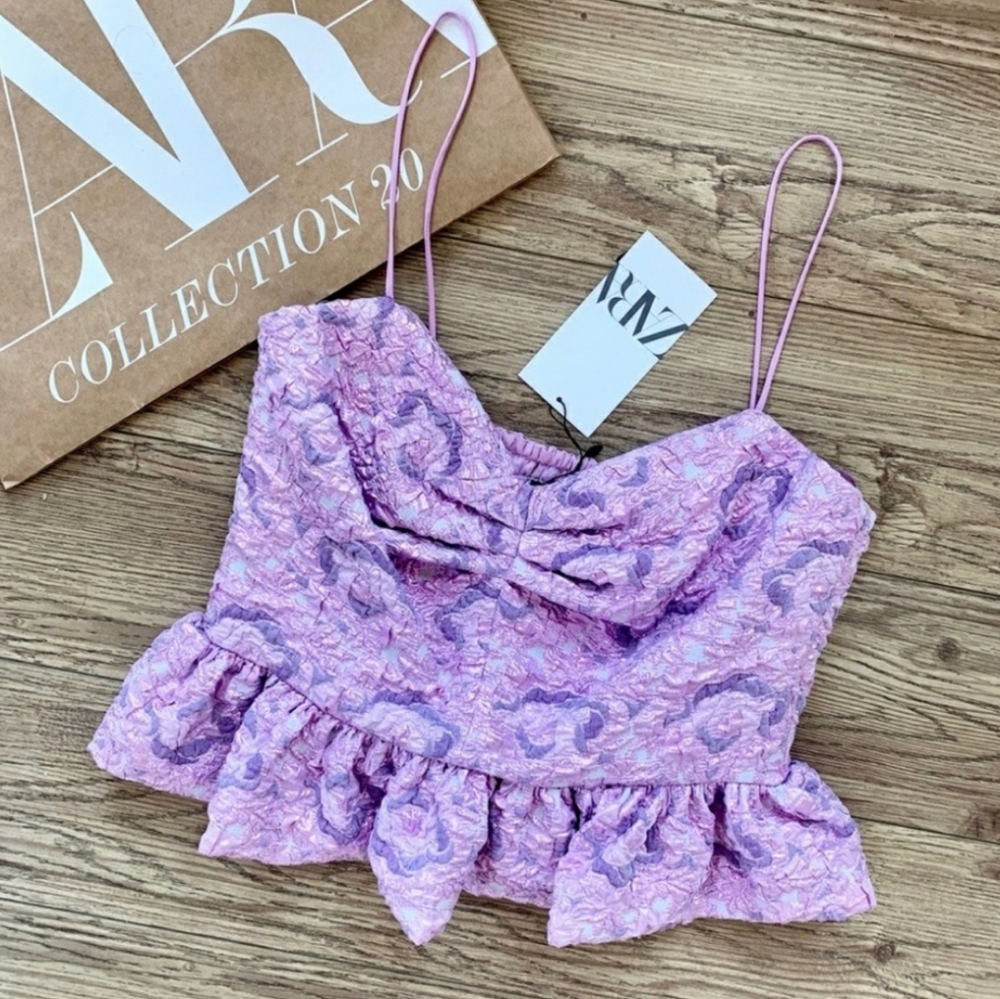 Zara limited edition strappy peplum top Jacquard LILAC PINK METALLIC COLOR - Picture 14 of 16